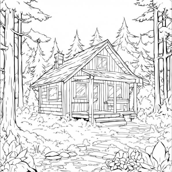 Download Cabin in the Woods Coloring pages Online - Creative Fabrica