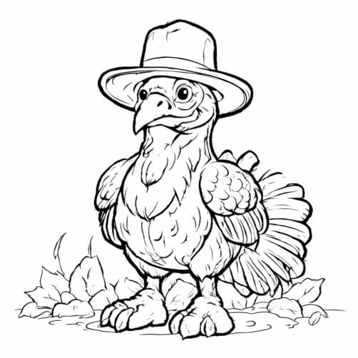 Download Turkey with Hat and Leaves Coloring Page Coloring pages Online ...