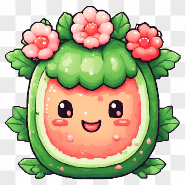 Descarga Ilustración de Sandía Kawaii con Flores Kawaii En Línea ...