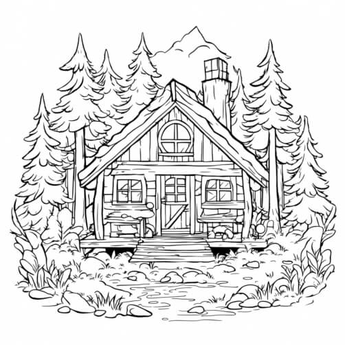 Download Black and White Cabin in the Woods Coloring pages Online ...