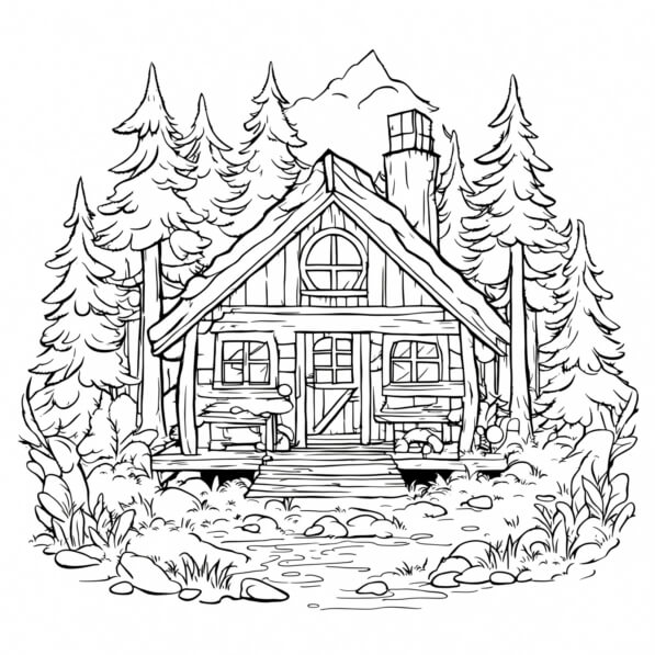 Download Black and White Cabin in the Woods Coloring pages Online ...