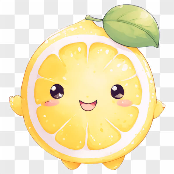 Download Kawaii Lemon with Green Leaves Kawaii Online - Creative Fabrica