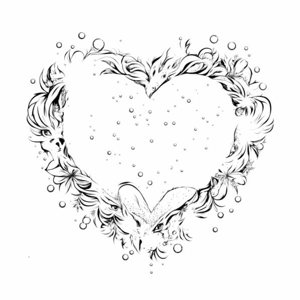 Colorable Heart Frame Download Heart-Shaped Frame with Flowers and Bubbles Coloring pages ...