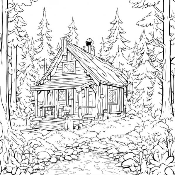 Download Black and White Cabin in the Woods Coloring pages Online ...