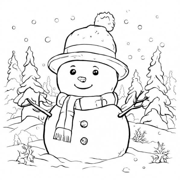 Download Snowman Coloring Page in Snowy Forest Coloring pages Online ...