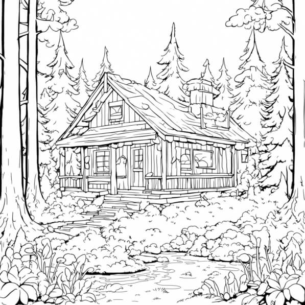 Download Black and White Cabin in the Woods Coloring pages Online ...