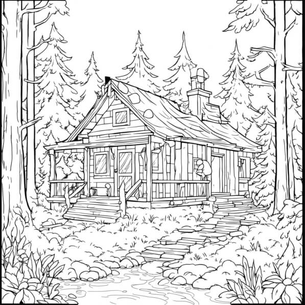 Download Black and White Cabin in the Woods Coloring pages Online ...
