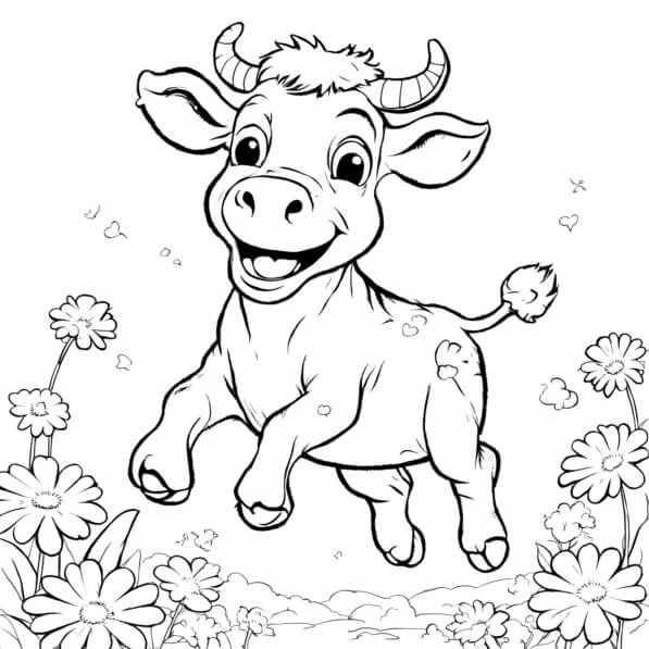 Download Educational Coloring Page: Cute Cow Jumping in Field with ...