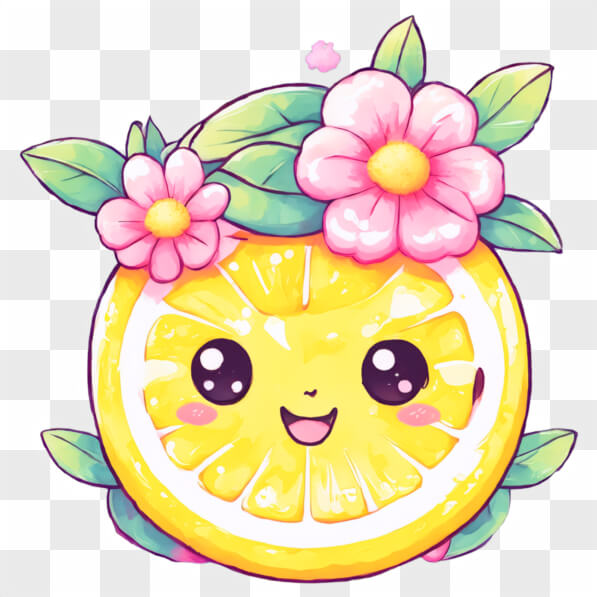 Download Kawaii Cartoon Lemon with Flowers Kawaii Online - Creative Fabrica