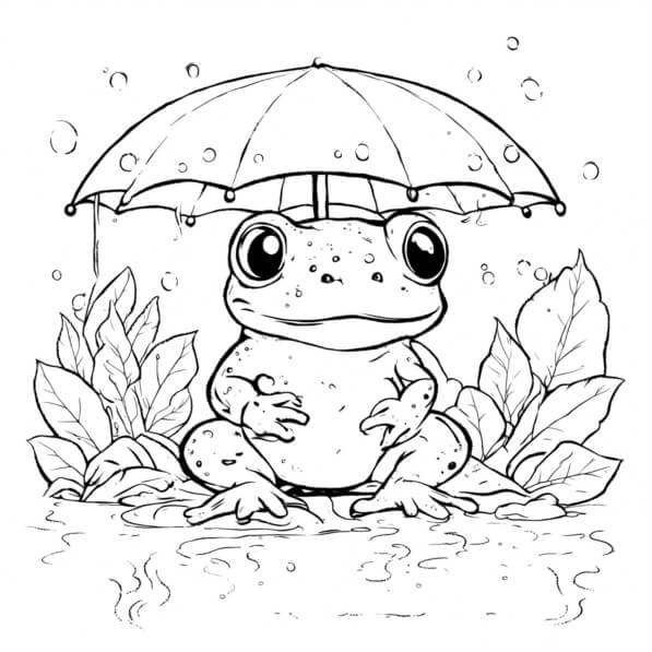 Download Frog under Umbrella in Rain Coloring pages Online - Creative ...