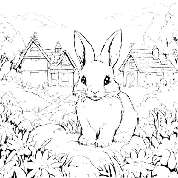 Colouring Pages Rabbit House Download Black and White Rabbit in Grass Coloring pages Online ...