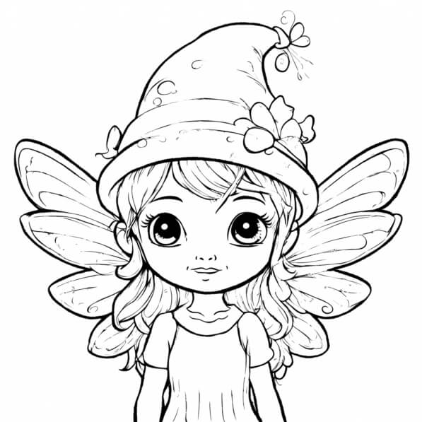 Download Fairy Coloring Page with Wings, Hat, and Tiara Coloring pages