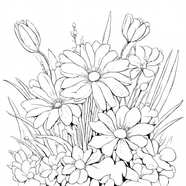 Descarga Página para Colorear de Flores en Blanco y Negro en el Jardín ...