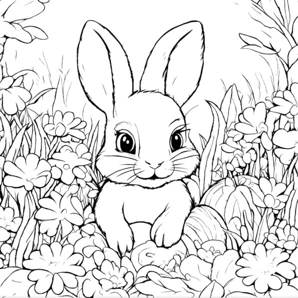 Download Easter Bunny Coloring Page with Flowers Coloring pages Online ...