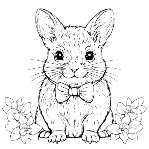 Download Cute Bunny Rabbit in Front of Flowers Coloring pages Online ...