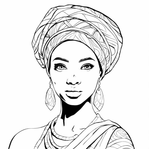 Baixe Desenho em Preto e Branco de uma Mulher Africana com Turbante e ...