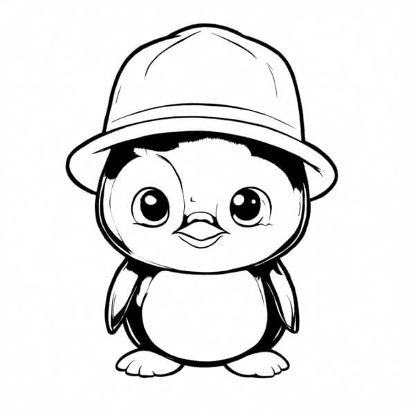 Download Coloring Page with Small Penguin Wearing Hat Coloring pages ...