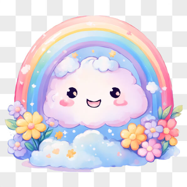 Télécharger Image Kawaii : Mignon Nuage de Dessin Animé avec des Fleurs ...