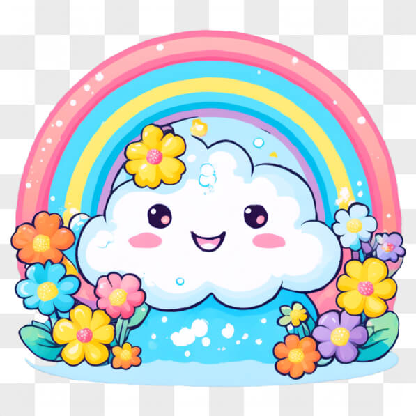 Télécharger Nuage de dessin animé kawaii avec des fleurs colorées sur ...