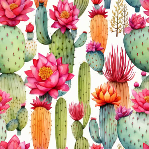 Download Watercolor Cactus Plants and Flowers Seamless Pattern Patterns ...