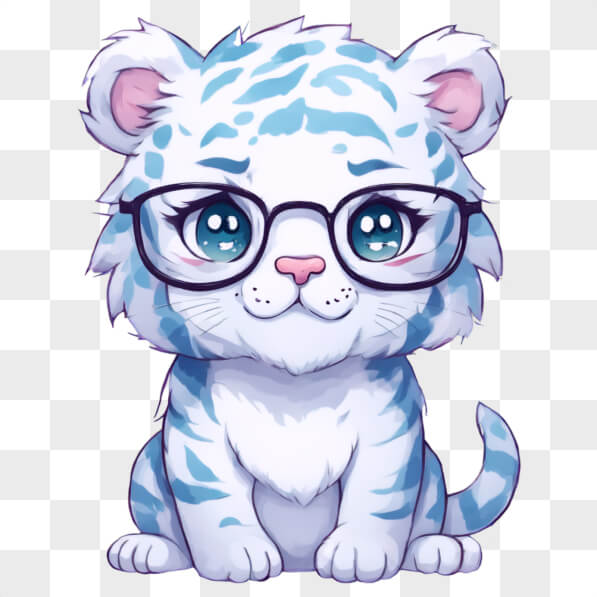 Descarga Tigre Blanco de Dibujos Animados Kawaii con Gafas Sentado