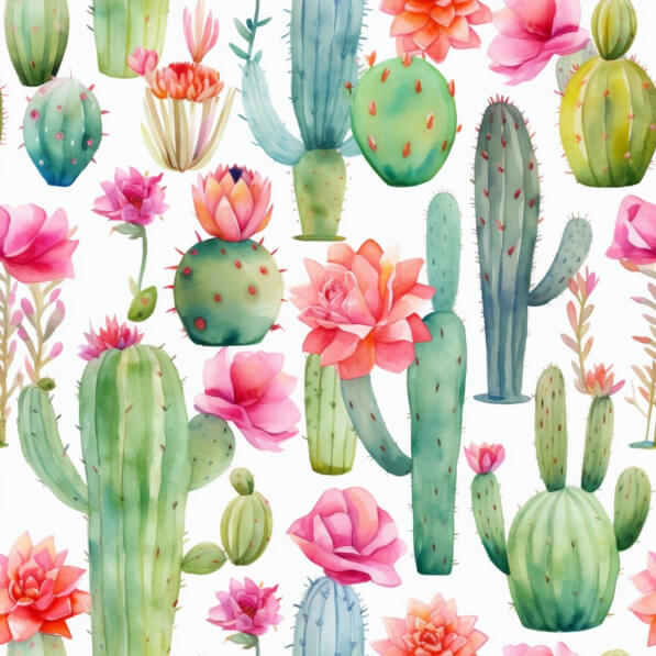 Download Watercolor Cactus and Floral Seamless Pattern Patterns Online ...