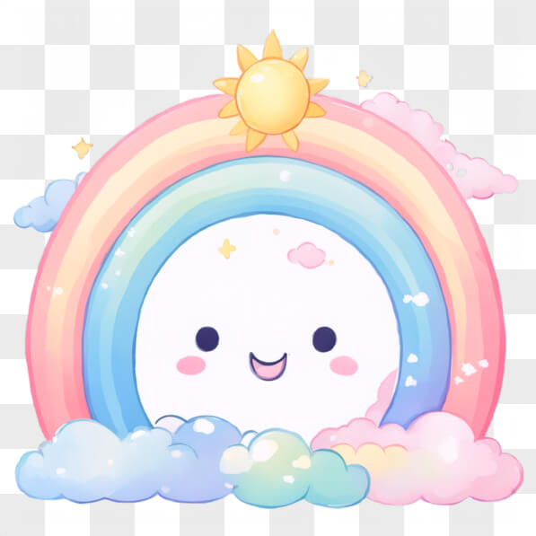 Télécharger Soleil Kawaii et arc-en-ciel en style cartoon avec nuages ...