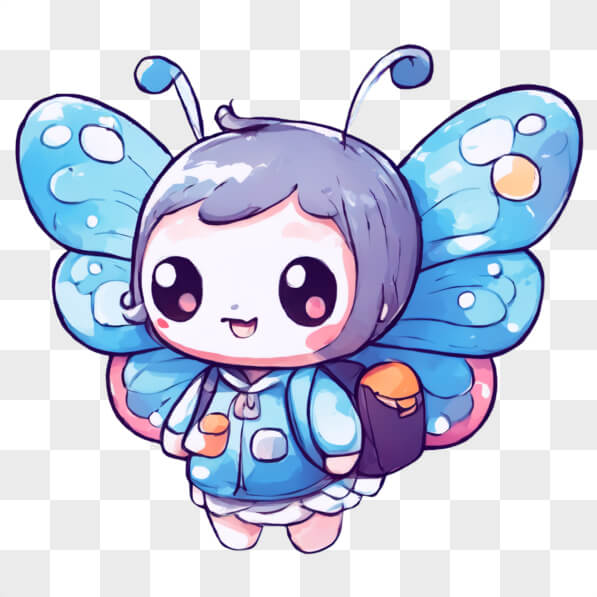 Download Kawaii-Style Butterfly with Blue and White Wings and Backpack ...