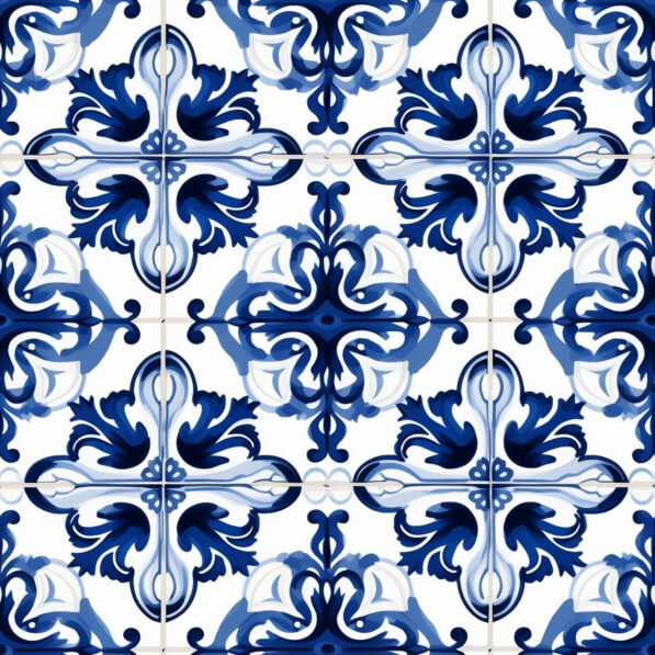 Download Blue and White Tile Pattern with Ornate Floral Design Patterns ...