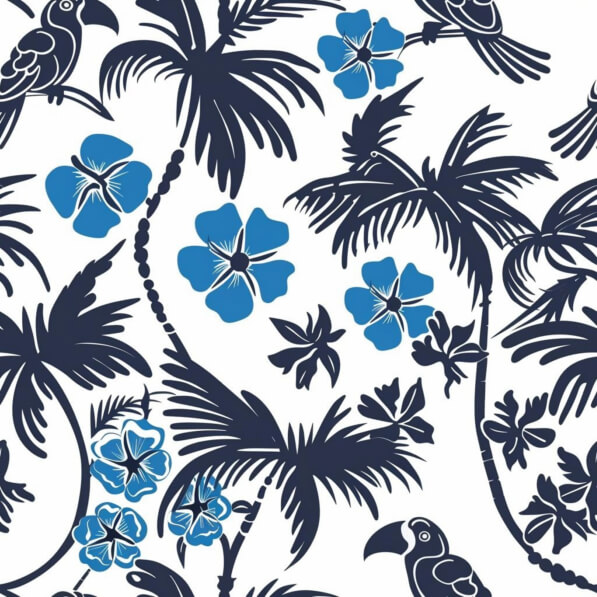 Download Tropical Seamless Pattern with Blue Flowers and Birds Patterns ...
