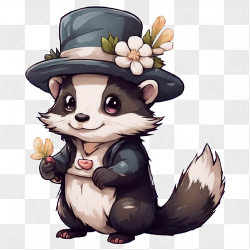 Kawaii Cartoon Badger with Top Hat and Flowers Cartoons Kawaii Cartoon Badger with Top Hat and Flowers Cartoons thumbnail