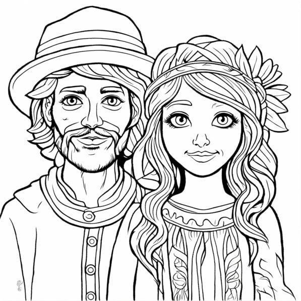 Download Man and Woman Coloring Page with Love and Friendship Messages ...