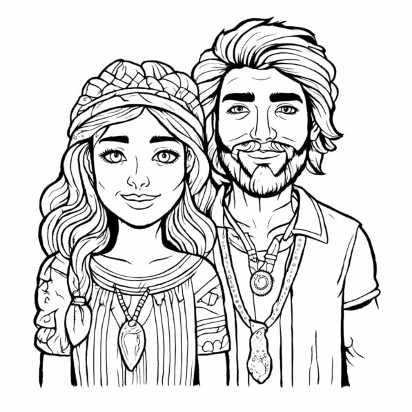 Download Man and Woman in Traditional Clothing Coloring Page Coloring ...