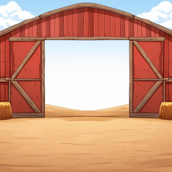 Download Red Barn with Hay Bales and Colorful Decorations Backgrounds ...