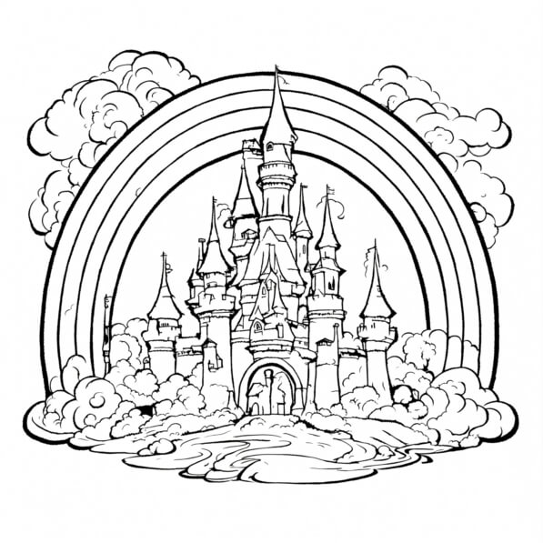 Download Castle with Rainbow and Clouds Coloring Pages Coloring pages ...