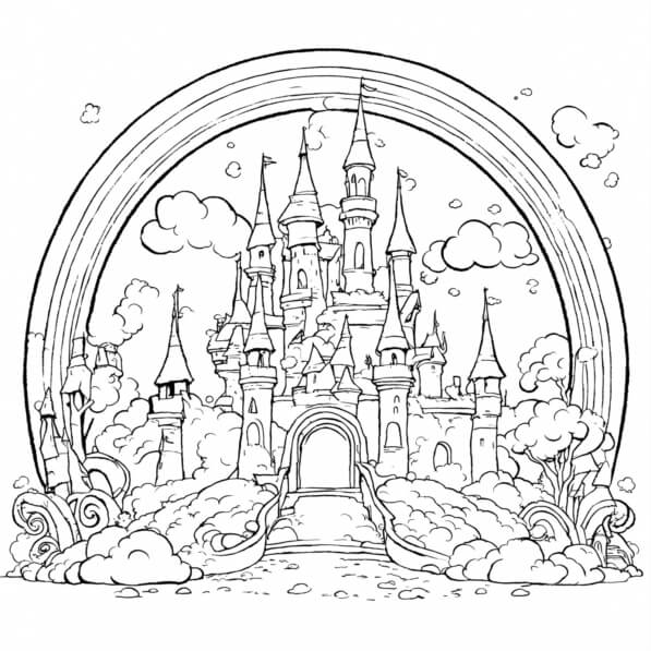 Download Castle Coloring Page with Rainbows for Kids Coloring pages Online Creative Fabrica