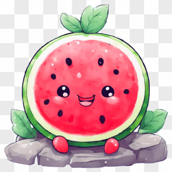 Descarga Sandía Kawaii en una roca con caras sonrientes Kawaii En Línea ...