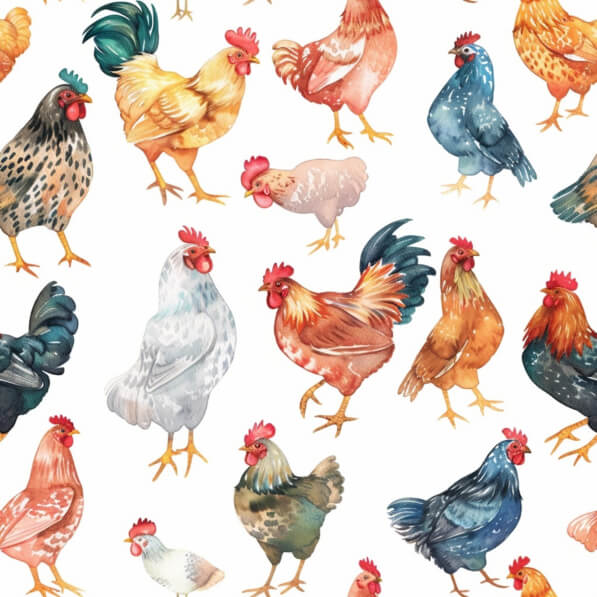 Chicken Streamless Pattern Download Colorful Watercolor Chickens Seamless Pattern Patterns Online ...