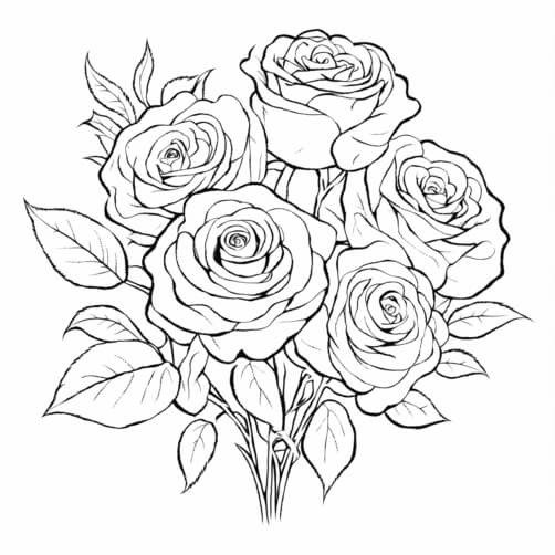 Download Bouquet of Roses Line Drawing Coloring pages Online - Creative ...