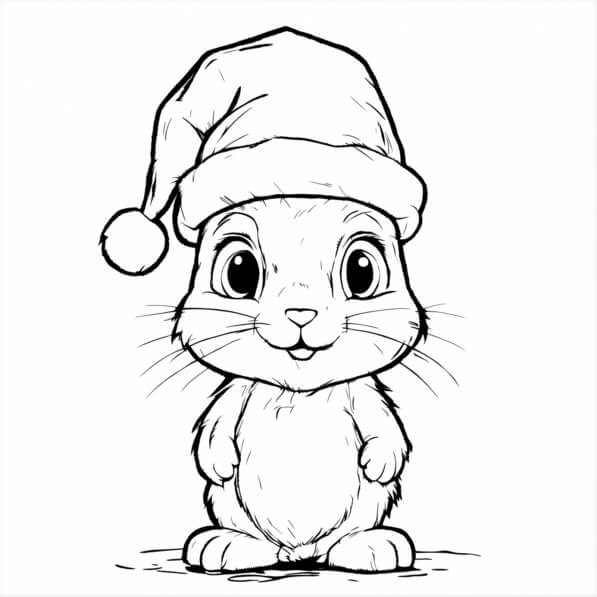 Download Cartoon Rabbit in Santa Hat Coloring pages Online - Creative Fabrica