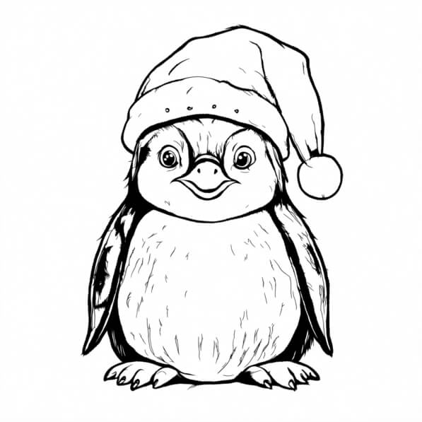 Download Christmas Penguin Drawing Coloring pages Online - Creative Fabrica