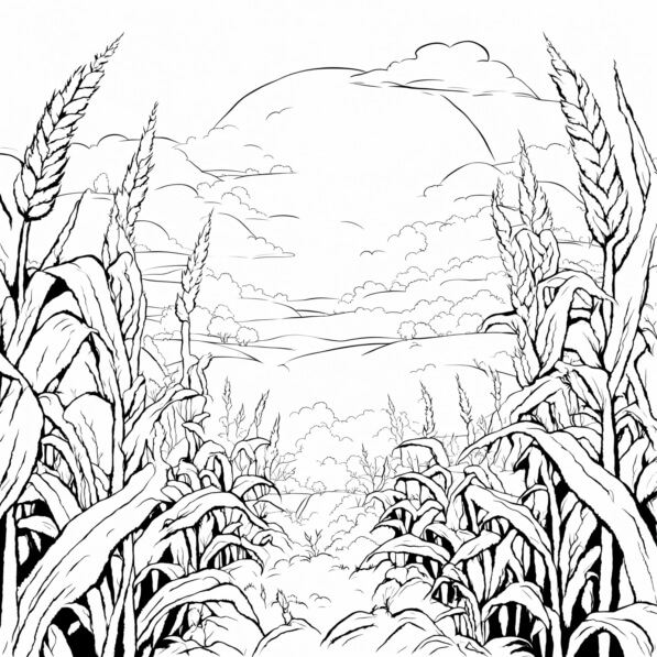 Download Educational Coloring Page Cornfield and Cows Coloring pages