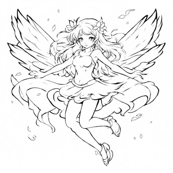 Download Anime Girl Flying with Wings Coloring pages Online - Creative ...