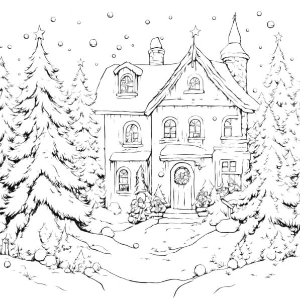 Download Snowy House Coloring Page Coloring pages Online - Creative Fabrica
