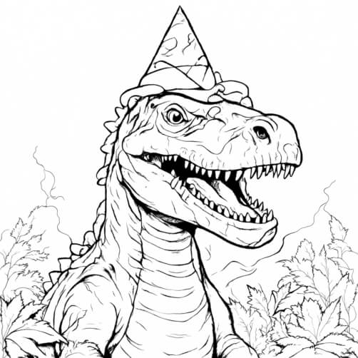 Download Dinosaur Coloring Page with Birthday Cake and TRex Coloring