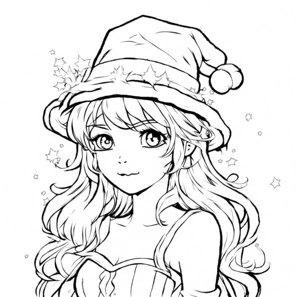 Download Anime Girl Coloring Page with Long Hair and Hat Coloring pages ...
