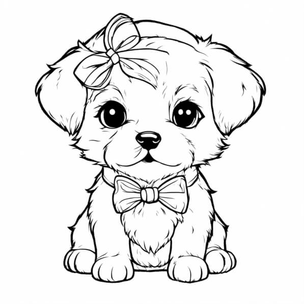 Download Coloring Page: Cute Puppy with Bow Tie Coloring pages Online ...