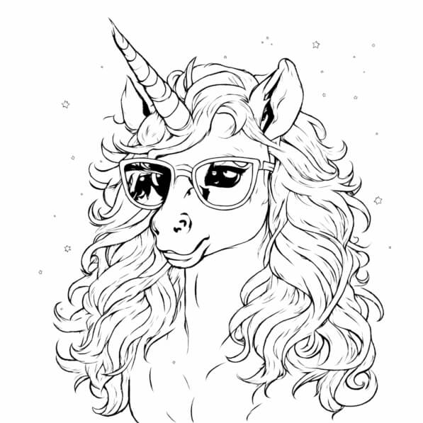 Download Unicorn Coloring Page with Long Hair and Glasses Coloring ...