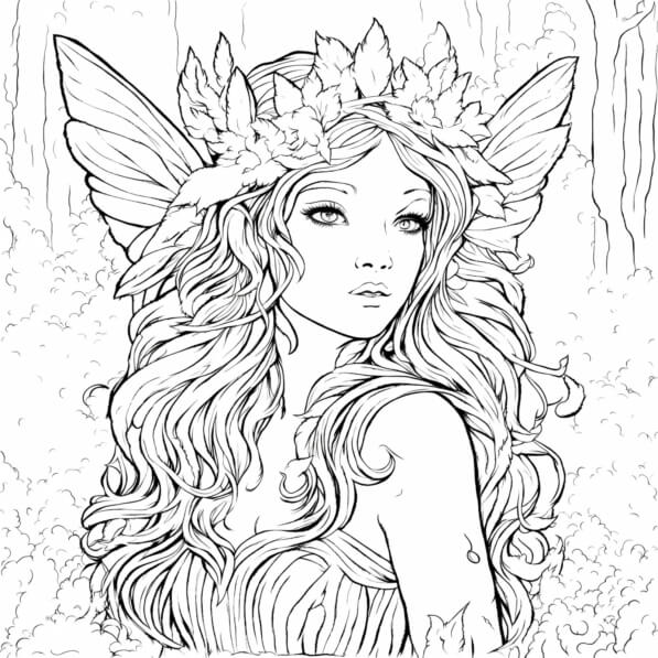 Download Fairy Coloring Page in the Forest Coloring pages Online
