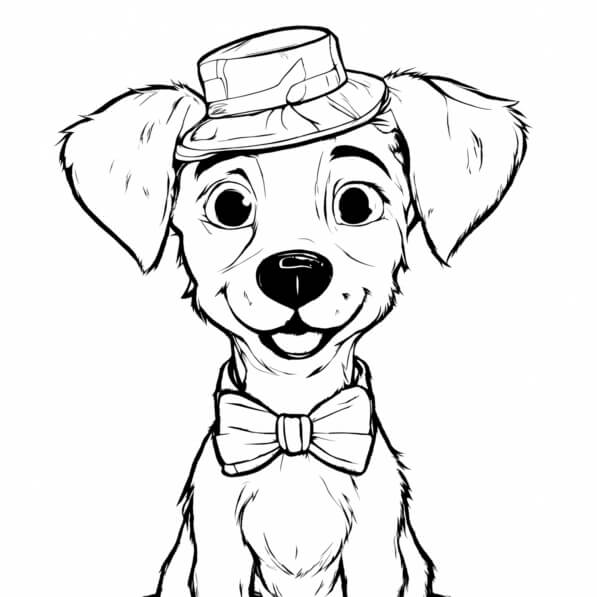 Download Cartoon Dog with Top Hat and Bow Tie Coloring pages Online ...